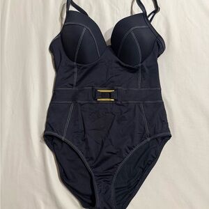Black One-Piece Swimsuit with Gold Accent